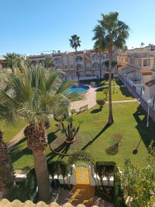 a view of a park with palm trees and buildings at Dúplex El Divino in Los Alcázares