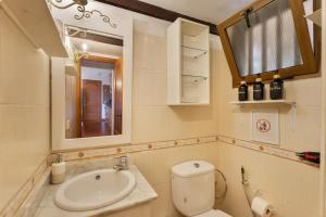a bathroom with a sink and a toilet and a mirror at Casa La Bobadilla in Agulo +19 photos
