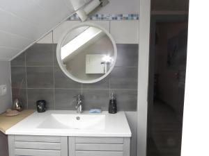 a bathroom with a sink and a mirror at Les Hirondelles du Cap in Plévenon
