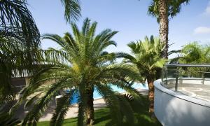 a view from the balcony of a resort with palm trees at Villa Bianca Appartament in Ugento