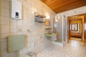 a bathroom with a toilet and a sink at Ferienwohnung Eulennest 2 in Minheim +16 photos