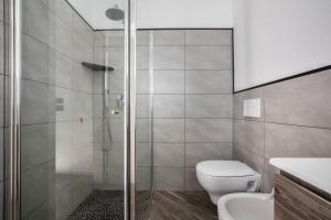 a bathroom with a toilet and a shower at Appartamenti Gaggiolo 1 in Dro