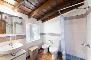a bathroom with a toilet and a sink and a shower at Estudio Bibi in El Paso +17 photos
