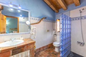 a bathroom with a sink and a toilet and a mirror at La Tarja in Martín Miguel +70 photos