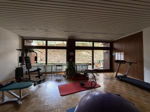 a gym with several exercise equipment in a room at Waldquartier in Schönwald