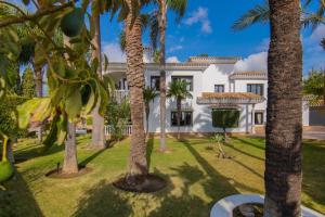 a house with palm trees in front of it at Villa Flores in Marbella