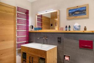 a bathroom with a sink and a mirror at Alpenchalet 19 in Krün +21 photos