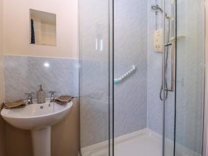 a bathroom with a shower and a sink at The Turbles - Wagtail in Castlemorton +25 photos