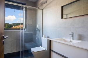 a bathroom with a toilet and a sink and a shower at Basque Haven by Fidalsa in Zeanuri +15 photos