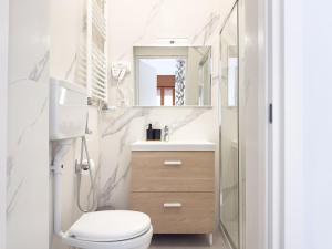 a bathroom with a toilet and a sink and a mirror at Casa Bella Venezia 1 in Mestre