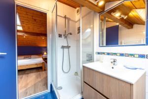 a bathroom with a shower and a sink at chalet pierre et bois in Aigueblanche +26 photos