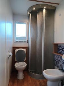 a bathroom with a toilet and a shower and a sink at Agricamping Ca' Bodi Veneto in Cavallino-Treporti +43 photos