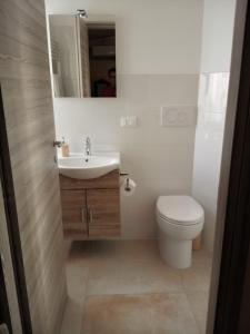 a bathroom with a toilet and a sink and a mirror at I 4 mori in Fiumicino