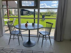 a table and two chairs in a room with a window at Ferienwohnung Teehaus in Saal
