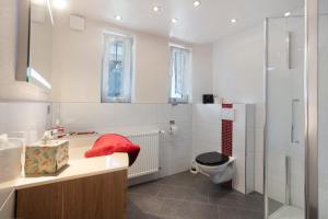 a bathroom with a toilet and a sink at Haus Monika in Todtmoos +71 photos