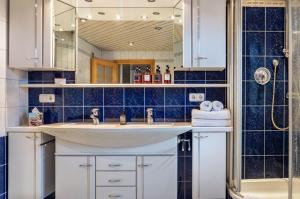 a bathroom with a sink and a mirror at Ferienwohnung mit privater Sauna in Gunzenhausen +24 photos