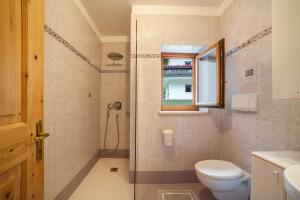 a bathroom with a toilet and a shower at Sonnenparadies Apartement 1 in Saltusio