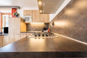 a kitchen with a stainless steel counter top at Manuel's App Watschinger -Edelweiss in Sesto