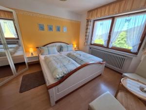 a bedroom with a bed and two windows at Christianshof in Oppenau