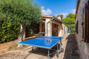 a blue ping pong table in front of a building at Ses Rodes in Felanitx