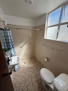 a bathroom with a toilet and a sink at Spacious house just steps from the cathedral in Morelia