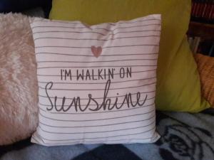 a pillow that says im halfway on kindness at Ferienwohnung Sternenhof in Breisach am Rhein