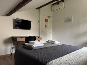 a bedroom with a bed and a flat screen tv at Lyon Mon Amour Bed and Breakfast in Lyon