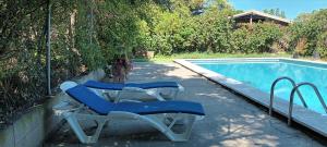 two lounge chairs next to a swimming pool at Marina in Lleida