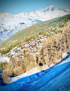 an aerial view of a village in the snow at Appartement Soldanelle in La Plagne Tarentaise