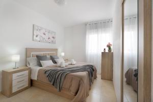 a bedroom with a bed and a mirror at Apartamento Gabriela in Candelaria +19 photos