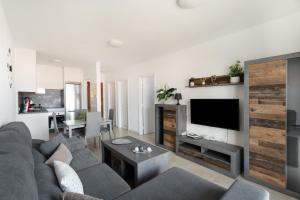 a living room with a couch and a tv at Apartamento Gabriela in Candelaria