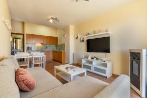 a living room with a couch and a flat screen tv at Alpine Sierra Nevada in Sierra Nevada