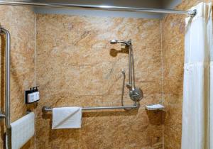 a shower in a bathroom with a shower curtain at Bel Abri Napa Valley Inn in Napa +21 photos