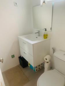 a bathroom with a white sink and a toilet at Casa Jubileu in Golegã