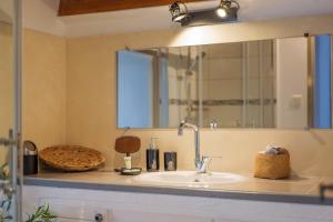 a bathroom with a sink and a mirror at Gite Leoannatim in Ruoms +19 photos