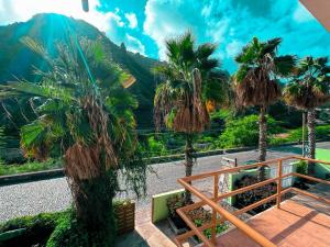 a view from the balcony of a resort with palm trees at Divin'Art in Tarrafal da Vila de Ribeira Grande