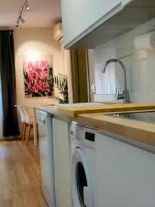 a kitchen with a washing machine and a sink at Erudito in Valencia