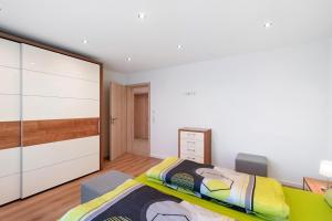 a bedroom with a bed and a large closet at Ferienwohnung Käshammer in Kappelrodeck