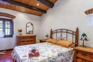 a bedroom with a bed and a wooden ceiling at Masia Can Vilar in Maçanet de la Selva +26 photos