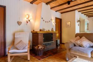 a living room with a couch and a television at Chalet Les Airelles in Mittlach