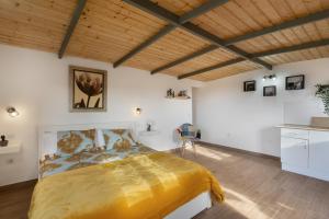 a bedroom with a large bed and a wooden ceiling at Finca Oasis Samuel in Garachico +33 photos