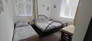 two beds in a room with two windows at Penzion Bobas in Jindřichŭv Hradec +9 photos