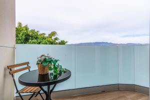 a table with a potted plant on a balcony at Flamboyan 3 in Telde