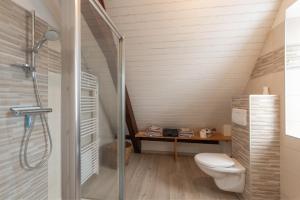 a bathroom with a toilet and a shower at Chambres D'hôtes Maison Galouÿe in Montgaillard +28 photos