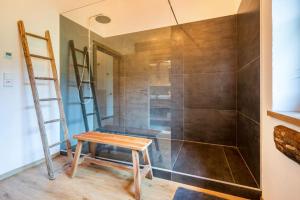 a ladder and a stool in a bathroom with a shower at Valentin36 Apartment Ritten in Funes