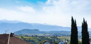 a view of a village with mountains in the background at Peter Paul Studio Buchwald in Appiano Sulla Strada Del Vino +2 photos