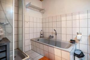 a bathroom with a tub and a shower at Ferienwohnung Wilhelm in Züssow +14 photos