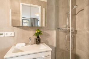 a bathroom with a sink and a shower at 1 Zimmer-appartment Nr 11 in Wangen im Allgäu