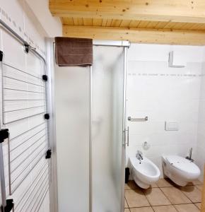 a bathroom with a shower and a toilet and a sink at Appartamento Adamello 13 in Pinzolo +31 photos