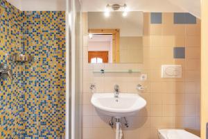 a bathroom with a sink and a mirror at Thusnelda Apartment C in Siusi +20 photos